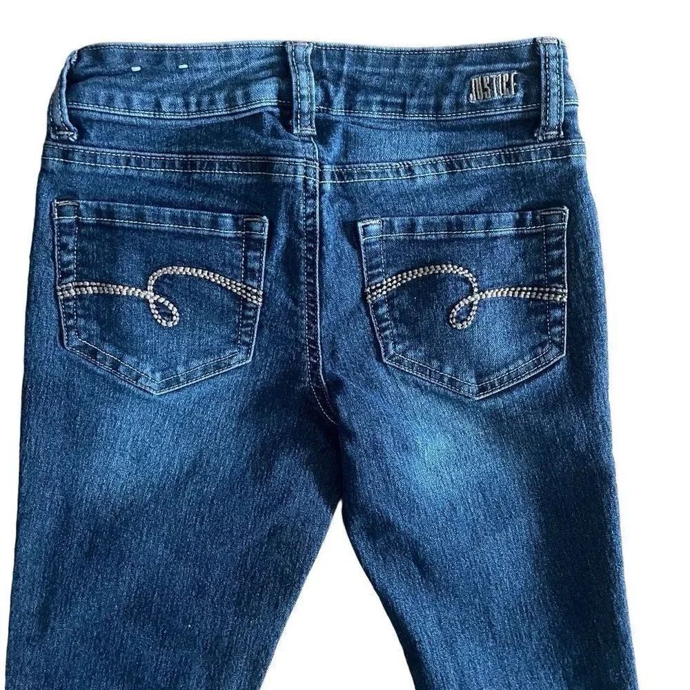 Justice Girl’s Embroidered Mid Rise Skinny Denim Jeans Size 8